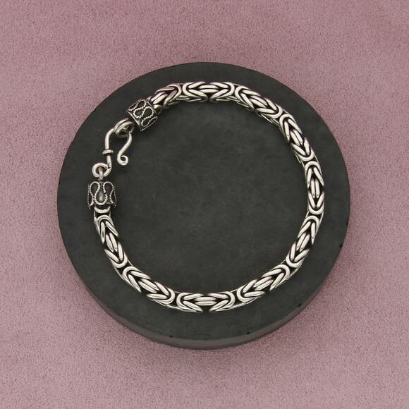 sterling silver mens 6mm chunky byzantine chain bracelet size 8.5in - Picture 1 of 3